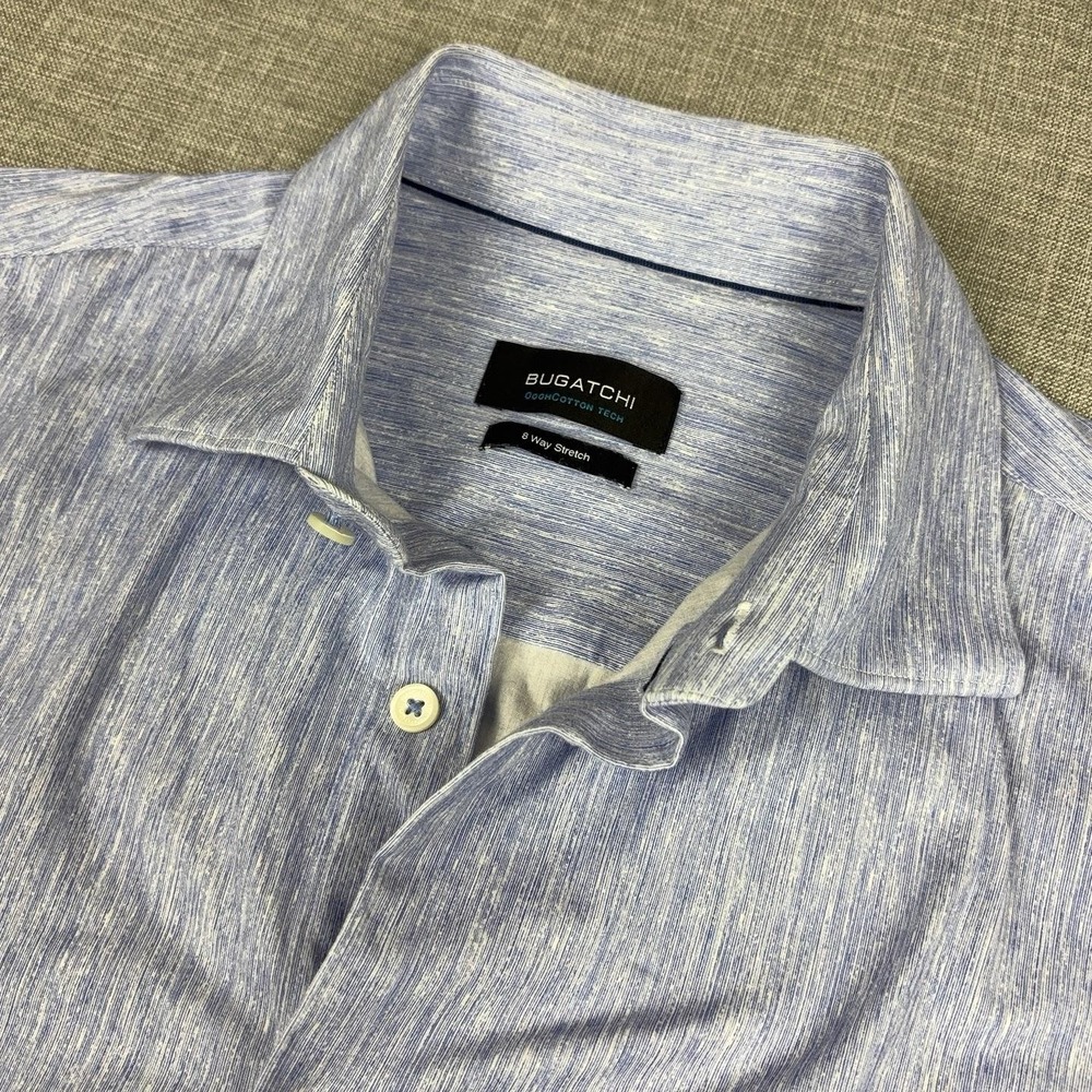 Bugatchi Shirt Mens Medium Blue Striped OoohCotton Tech Long Sleeve Button Up